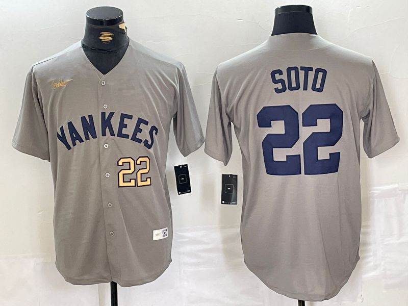 Men New York Yankees #22 Soto Grey Throwback Nike Game 2024 MLB Jersey style 8